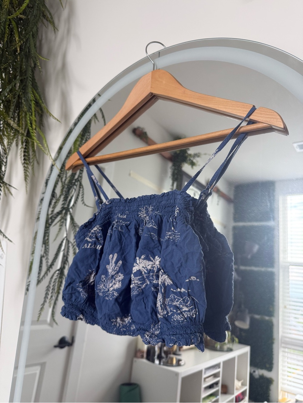 Billabong Navy Blue Floral Smocked Cropped Cami